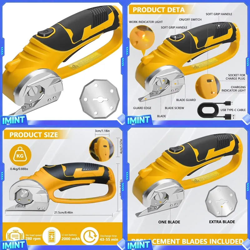 Rotary Cutter Fabric - Ciseaux électriques sans fil 2000 mAh,