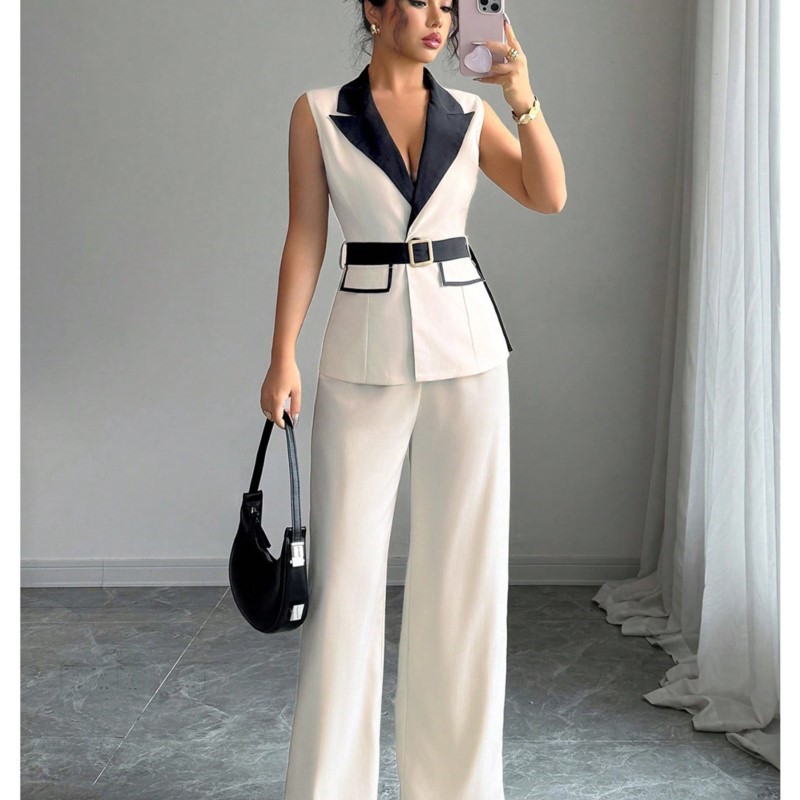 Sewing Vest - Ensemble tailleur-veste pour femme, pantalon large,