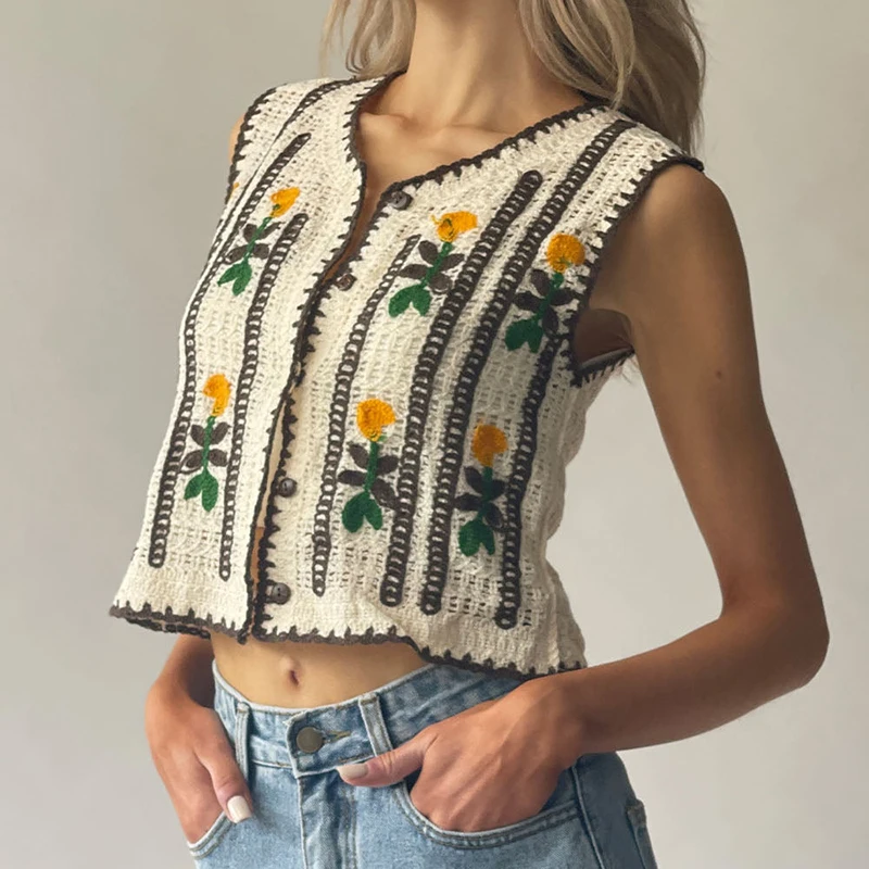 Gilet en tricot brodé floral p - Sewing Vest avis et prix