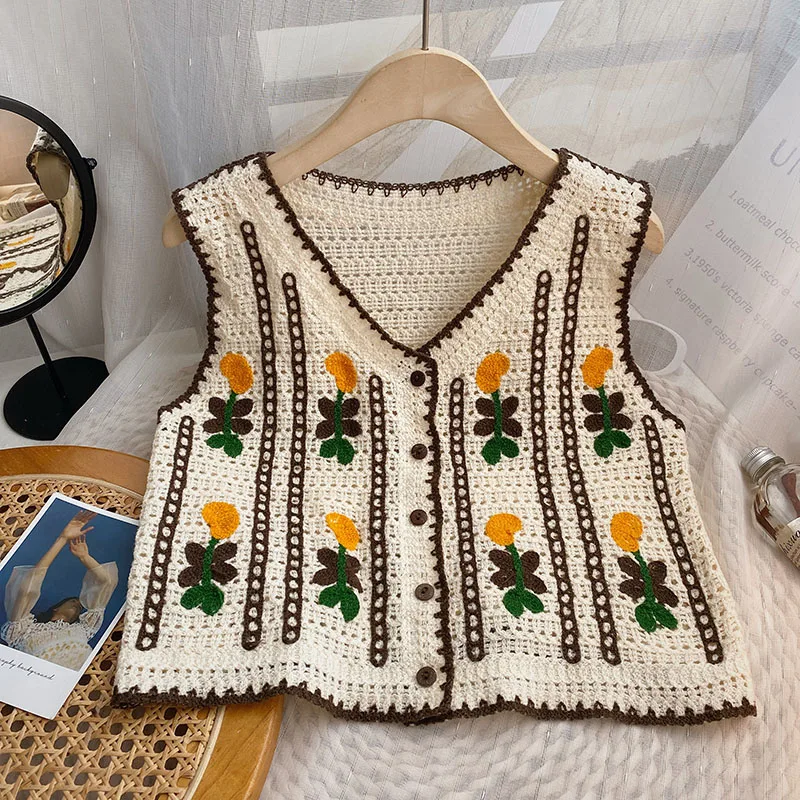 Gilet en tricot brodé floral p - Sewing Vest avis et prix